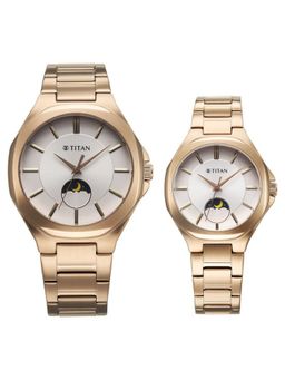 Titan - Unisex Modern Bandhan 7 Silver Dial Stainless Steel Couple Watch - 9400994209WM01 (M)