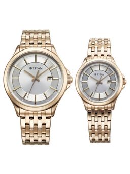 Titan - Unisex Modern Bandhan 7 Silver Dial Stainless Steel Couple Watch - 9401194211WM01 (M)