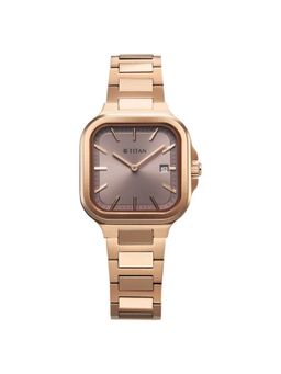 Titan - Women Ladies Workwear Slim Square Purple Dial Stainless Steel Watch - 95291WM01 (M)