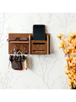eCraftIndia - Multiutility 5 Hooks Wooden Keyholder With Shelf