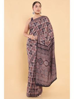 Soch - Women Pink Silk Printed Saree with Stitched Blouse