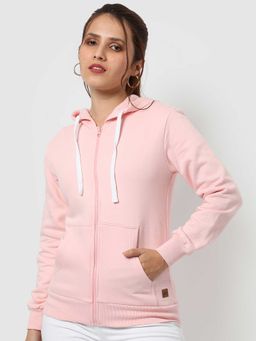 Campus Sutra - Women Pink Zipper Sweatshirt With Hoodie