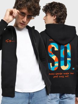 Bewakoof - Men's Black So Typography Zipper Hoodies