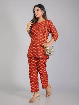 House of Gulab - Maroon Leopard Print Cotton Co-Ord Set