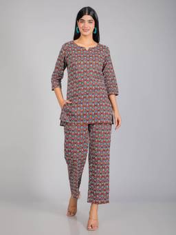 House of Gulab - Red Motifs On Cotton Co-Ord Set