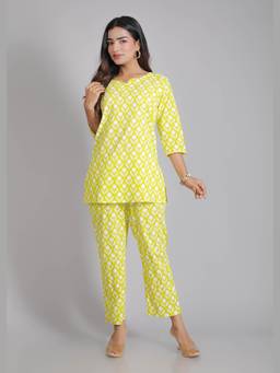 House of Gulab - Green Motifs On Cotton Lounge Co-Ord Set