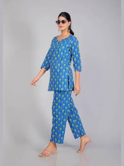 House of Gulab - Blue Cotton Lounge Co-Ord Set