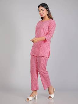 House of Gulab - Pink Cotton Lounge Co-Ord Set