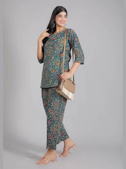 House of Gulab - Blue Flowers On Cotton Co-Ord Set