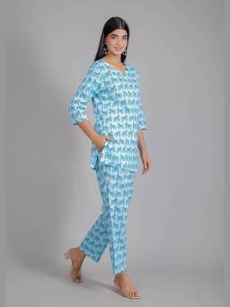 House of Gulab - Blue Bull On Cotton Co-Ord Set
