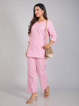 House of Gulab - Pink Cotton Lounge Co-Ord Set