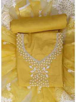 SALWAR STUDIO - Mustard Embroidered Unstitched Dress Material (Set of 3)