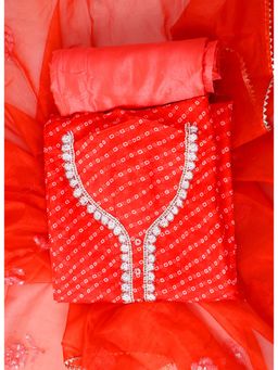 SALWAR STUDIO - Red Printed Unstitched Dress Material (Set of 3)