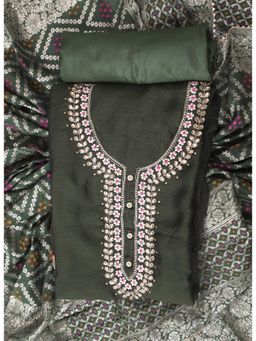 SALWAR STUDIO - Green Embroidered Unstitched Dress Material (Set of 3)