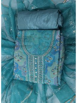SALWAR STUDIO - Blue Embellished Unstitched Dress Material (Set of 3)