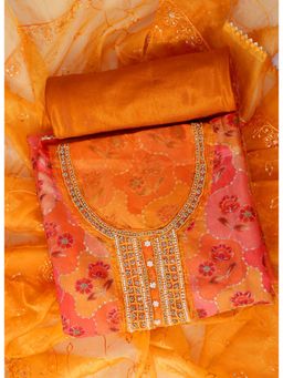 SALWAR STUDIO - Orange Embellished Unstitched Dress Material (Set of 3)