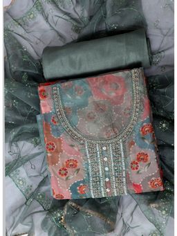 SALWAR STUDIO - Grey Embellished Unstitched Dress Material (Set of 3)