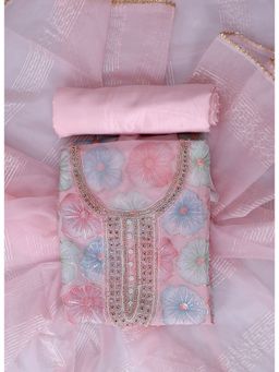 SALWAR STUDIO - Pink Embroidered Unstitched Dress Material (Set of 3)