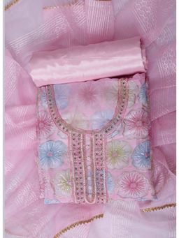 SALWAR STUDIO - Pink Embroidered Unstitched Dress Material (Set of 3)