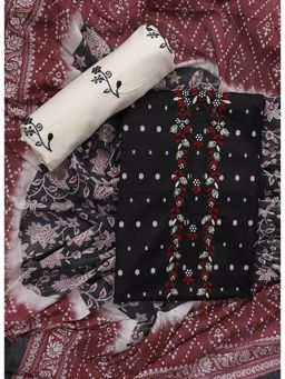 SALWAR STUDIO - Black Embroidered Unstitched Dress Material (Set of 3)