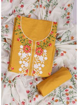 SALWAR STUDIO - Mustard Embroidered Unstitched Dress Material (Set of 3)