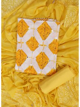 SALWAR STUDIO - Mustard Embroidered Unstitched Dress Material (Set of 3)