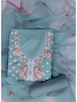 SALWAR STUDIO - Green Embroidered Unstitched Dress Material (Set of 3)