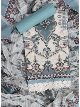 SALWAR STUDIO - Blue Printed Unstitched Dress Material (Set of 3)