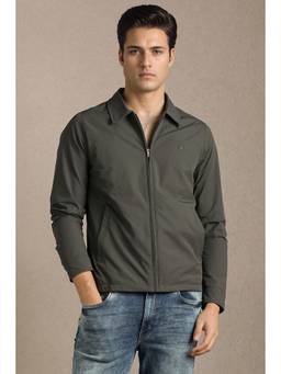 Louis Philippe - Men Casual Olive Solid Jacket