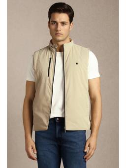 Louis Philippe - Men Casual Beige Solid Jacket
