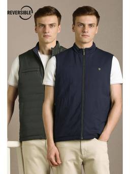 Louis Philippe - Men Casual Navy Solid Reversable Jacket