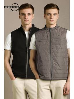 Louis Philippe - Men Casual Medium Grey Solid Reversable Jacket