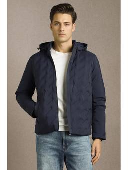 Louis Philippe - Men Casual Navy Solid Hoodie Jacket