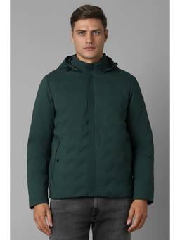 Louis Philippe - Men Casual Green Solid Hoodie Jacket