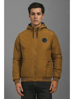 Louis Philippe - Men Casual Mustard Solid Hoodie Jacket