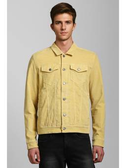 Louis Philippe - Men Casual Yellow Solid Denim Jacket