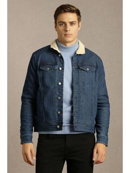 Louis Philippe - Men Casual Blue Solid Denim Jacket