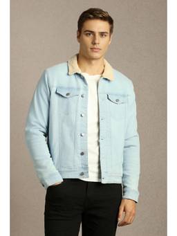 Louis Philippe - Men Casual Medium Blue Solid Denim Jacket
