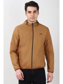 Peter England - Men Yellow Ochre Solid Casual Reversable Hoodie Jacket