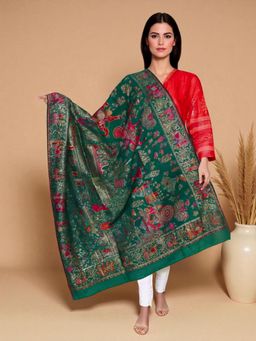 La Vastraa - Women Rich Green Woven Bridal Shawl