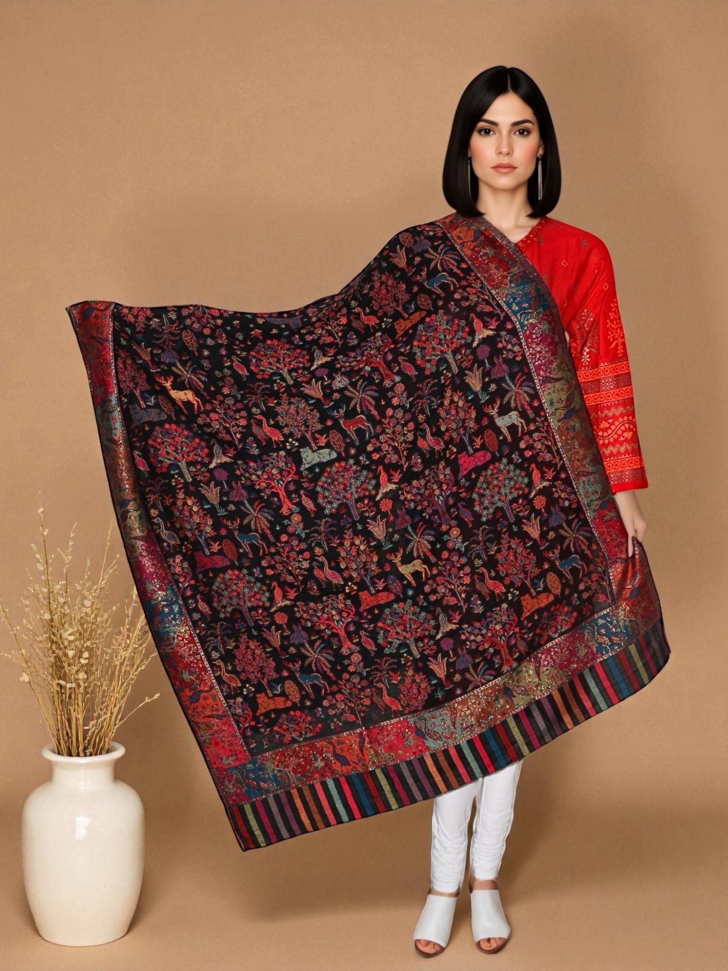 la vastraa Women Elegant Black Woven Figure Design Shawl-picture-23