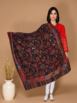 La Vastraa - Women Elegant Black Woven Figure Design Shawl