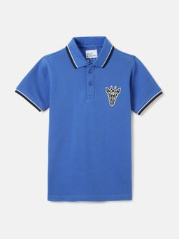Blue Giraffe - Boys Blue Solid Polo Collar Short Sleeves T-Shirt