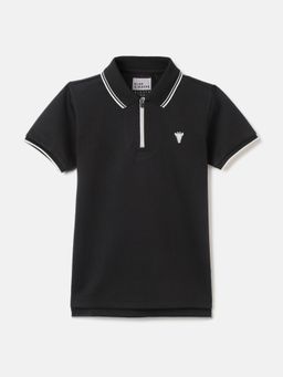 Blue Giraffe - Boys Black Solid Polo Collar Short Sleeves T-Shirt