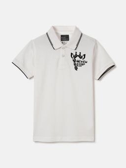 Blue Giraffe - Boys White Solid Polo Collar Short Sleeves T-Shirt