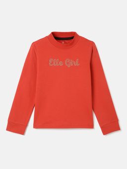 ELLE - Girls Red Solid Round Neck Full Sleeves T-Shirt