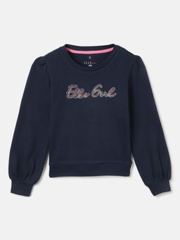 ELLE - Girls Navy Solid Round Neck Full Sleeves T-Shirt