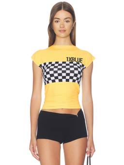 1XBLUE - Taxi Women's Checkered Cap Sleeve Crop Top Multi-Color