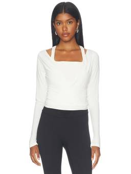 437 - Wrap Tie Women's Square Neck Full Sleeves Crop Top White