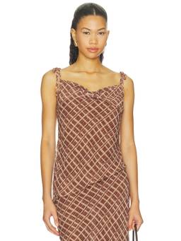 4th & Reckless - Carlotta Women's Tie-Up Strap Cowl Neck Chiffon Top Brown